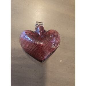 Hand Blown Vtg Glass Pink Heart Christmas Ornament